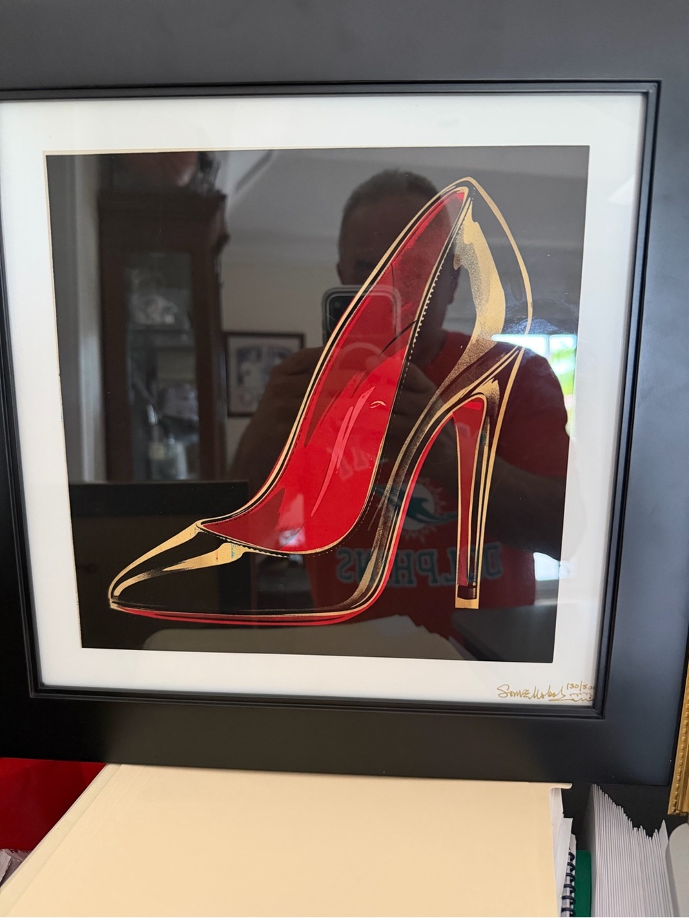 Red Louboutin High Heel Women's Pumps Artwork Hand Signed
